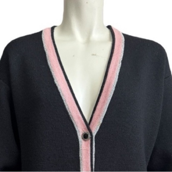 Vintage couture BLEYLE Merino wool cardigan black pink metallic silver large - Picture 7 of 15
